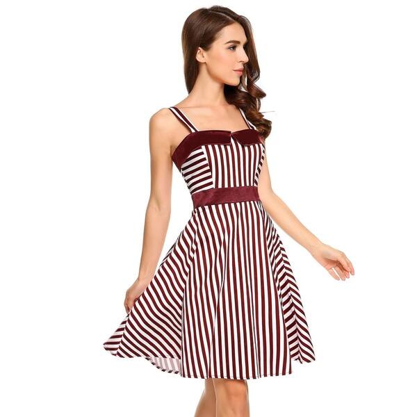 Shop Women Casual Sleeveless Rockabilly Full Circle Striped Vintage Swing Party Dress Overstock 29124746