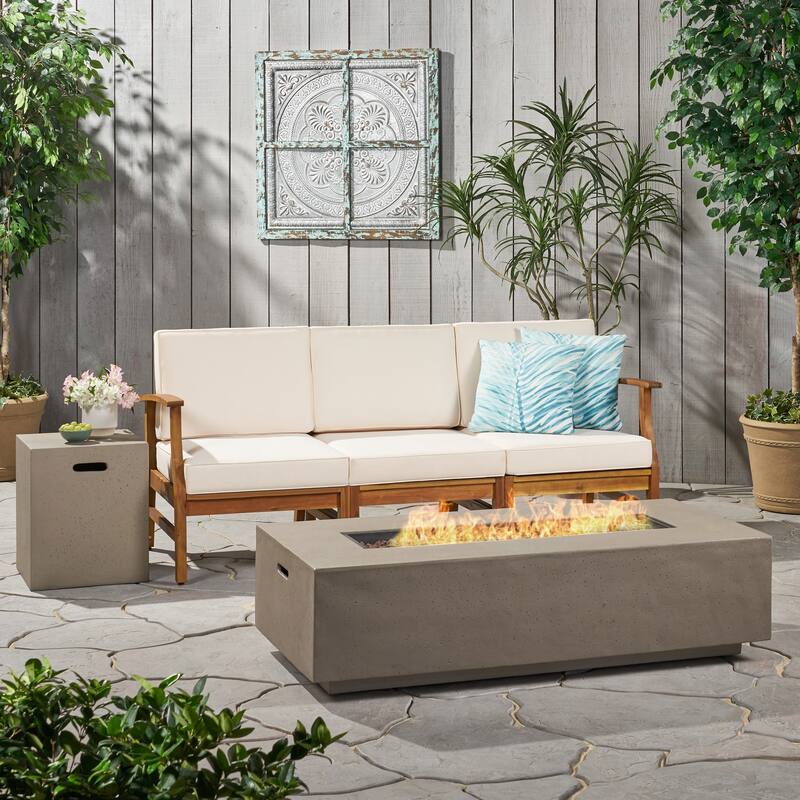 Perla Outdoor 5-piece Acacia Wood Sofa Fire Pit Set by Christopher Knight Home