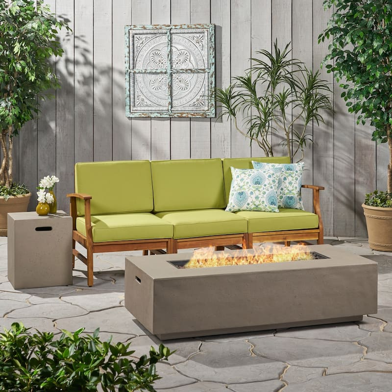 Perla Outdoor 5-piece Acacia Wood Sofa Fire Pit Set by Christopher Knight Home