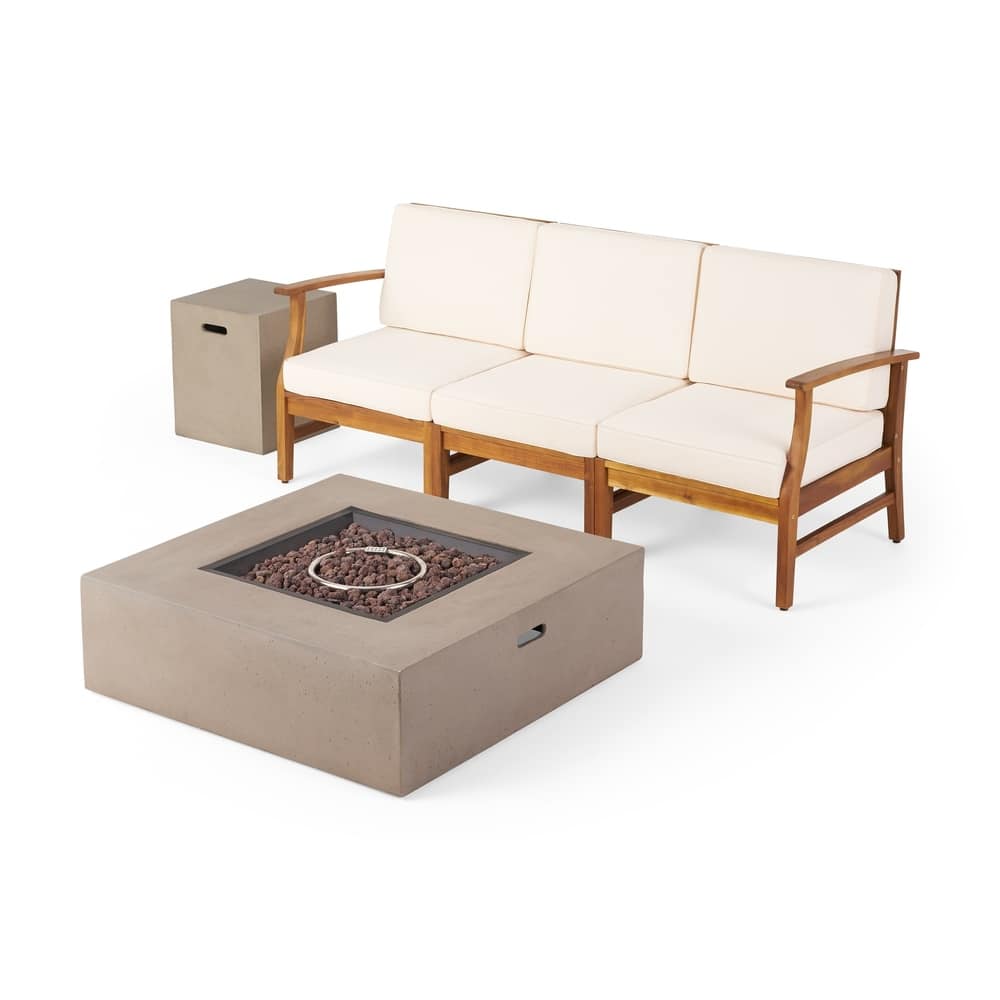 Perla Outdoor 5-piece Acacia Wood Sofa Fire Pit Set by Christopher Knight Home