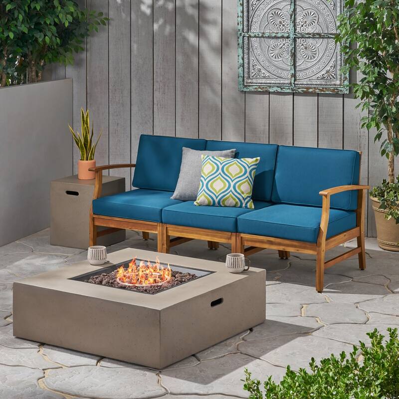 Perla Outdoor 5piece Acacia Wood Sofa Fire Pit Set by Christopher