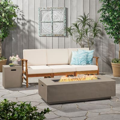 Perla Outdoor 5-piece Acacia Wood Sofa Fire Pit Set by Christopher Knight Home