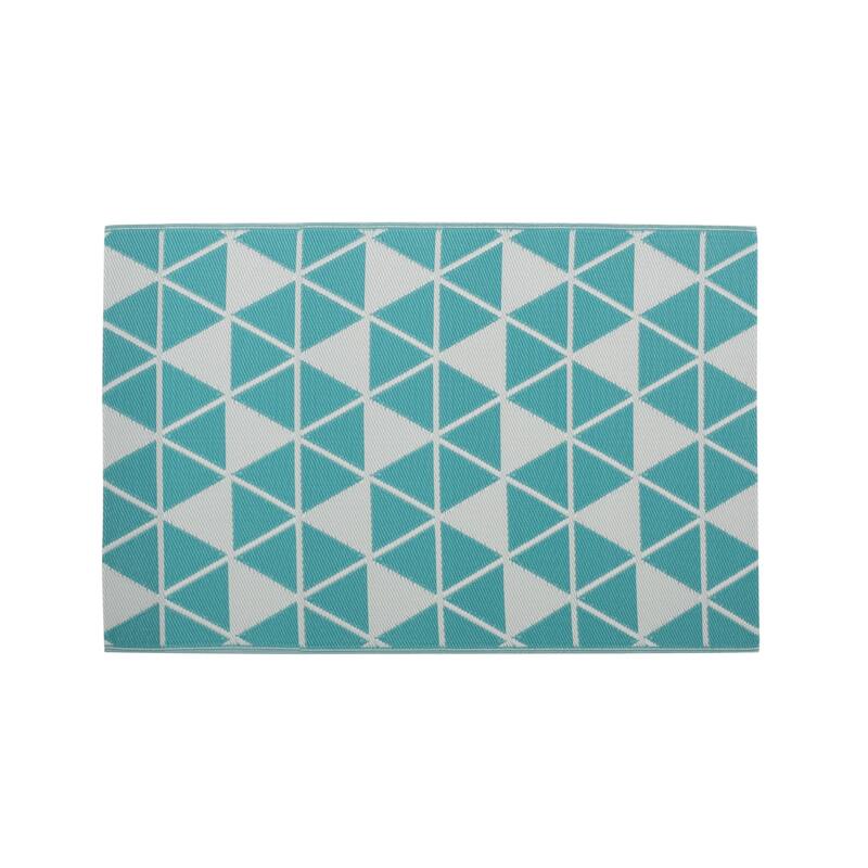 Alicante Turquoise/ White Geometric Outdoor Throw Rug by Christopher Knight Home - 4' X 6' - Turquoise + White