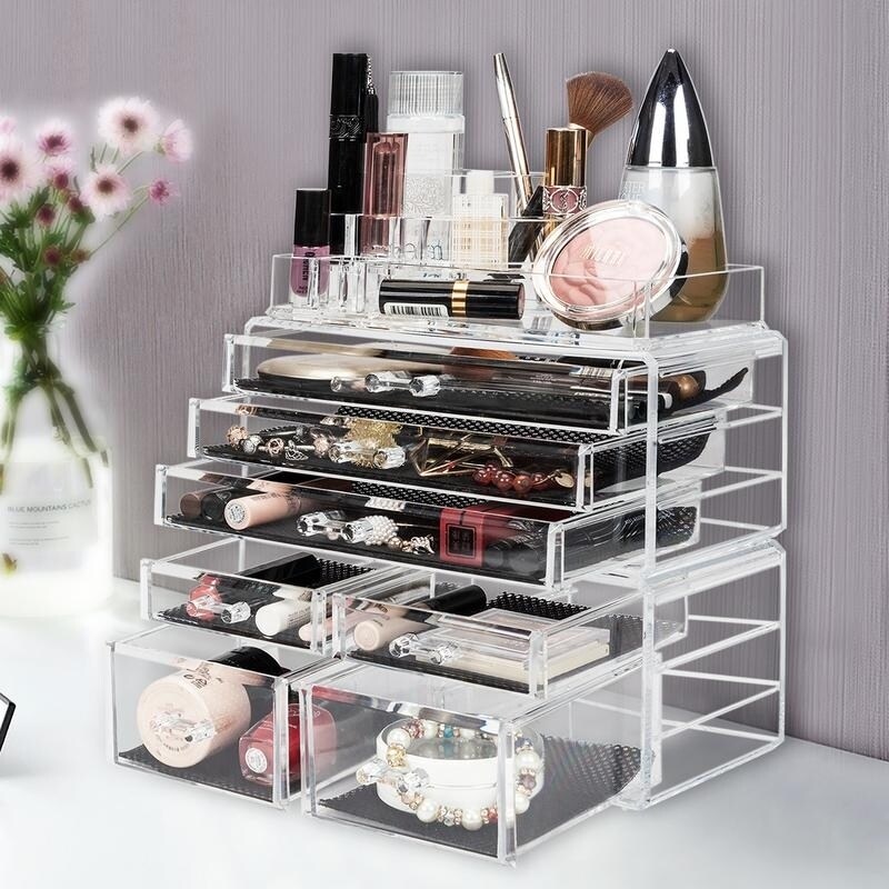 Shop 3 Pcs Set Acrylic Jewelry Cosmetic Makeup Storage Display Boxes Stylish Vanity Bathroom Case Overstock 29126476