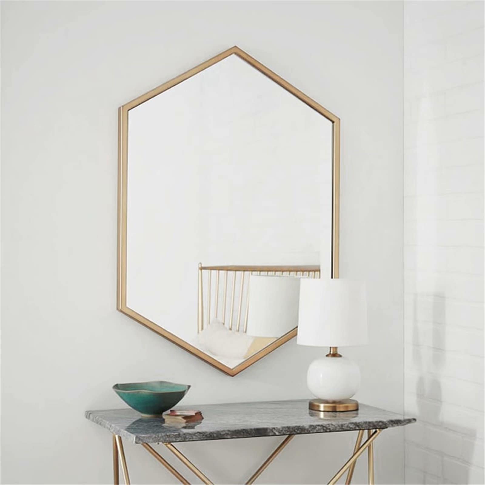 Long Hexagon Modern Decorative Wall Mounted Mirror 50 70cm Long Hexagon Modern Decorative Wall Mounted Mirror 50 70cm