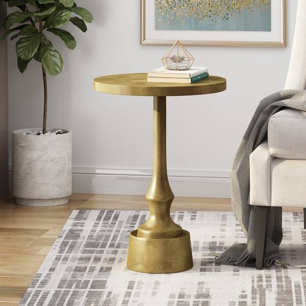 slide 1 of 8, Fenkell Modern Handcrafted Aluminum Accent Table by Christopher Knight Home Raw Brass