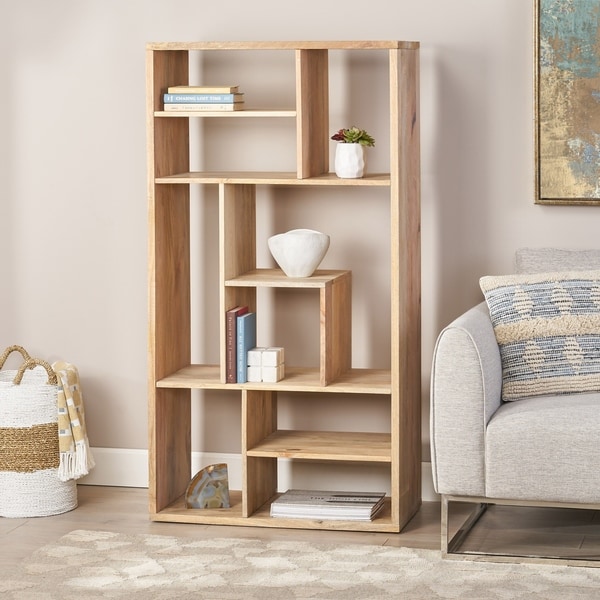 Banneker Modern Handcrafted Mango Wood Bookshelf by Christopher Knight Home - 33.00" W x 16.00" D x 62.00" H. Opens flyout.