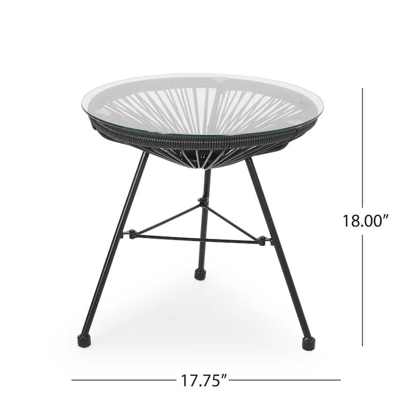 Nusa Outdoor Modern Wicker Side Table with Tempered Glass Top by Christopher Knight Home
