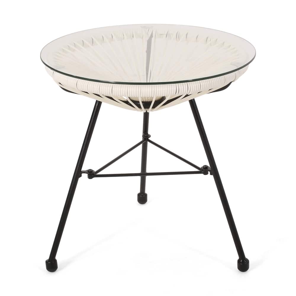 Nusa Outdoor Modern Wicker Side Table with Tempered Glass Top by Christopher Knight Home