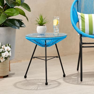 Nusa Outdoor Modern Wicker Side Table with Tempered Glass Top by Christopher Knight Home