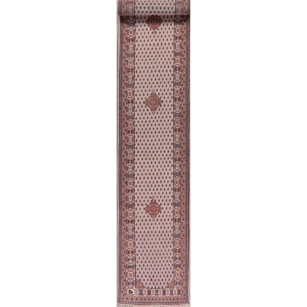 Persian Bidjar Carpet Taditional Hand Knotted Wool Oriental Indian Rug - 11' 4'' X 3' 3'' - Pink