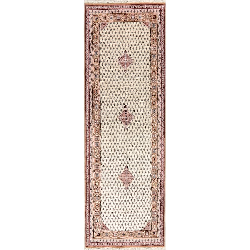 Persian Traditional Rug Hand Knotted Indian Oriental Wool Carpet - 9' 7'' X 3' 3''
