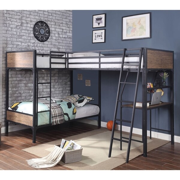 Shop Furniture of America Gini Industrial Black Metal Triple Twin Bed