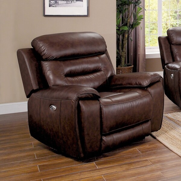 Shop Furniture of America Cax Transitional Brown Leather Power Recliner
