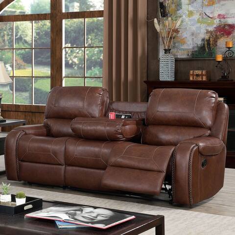 Furniture of America Breg Traditional Faux Leather Reclining Sofa