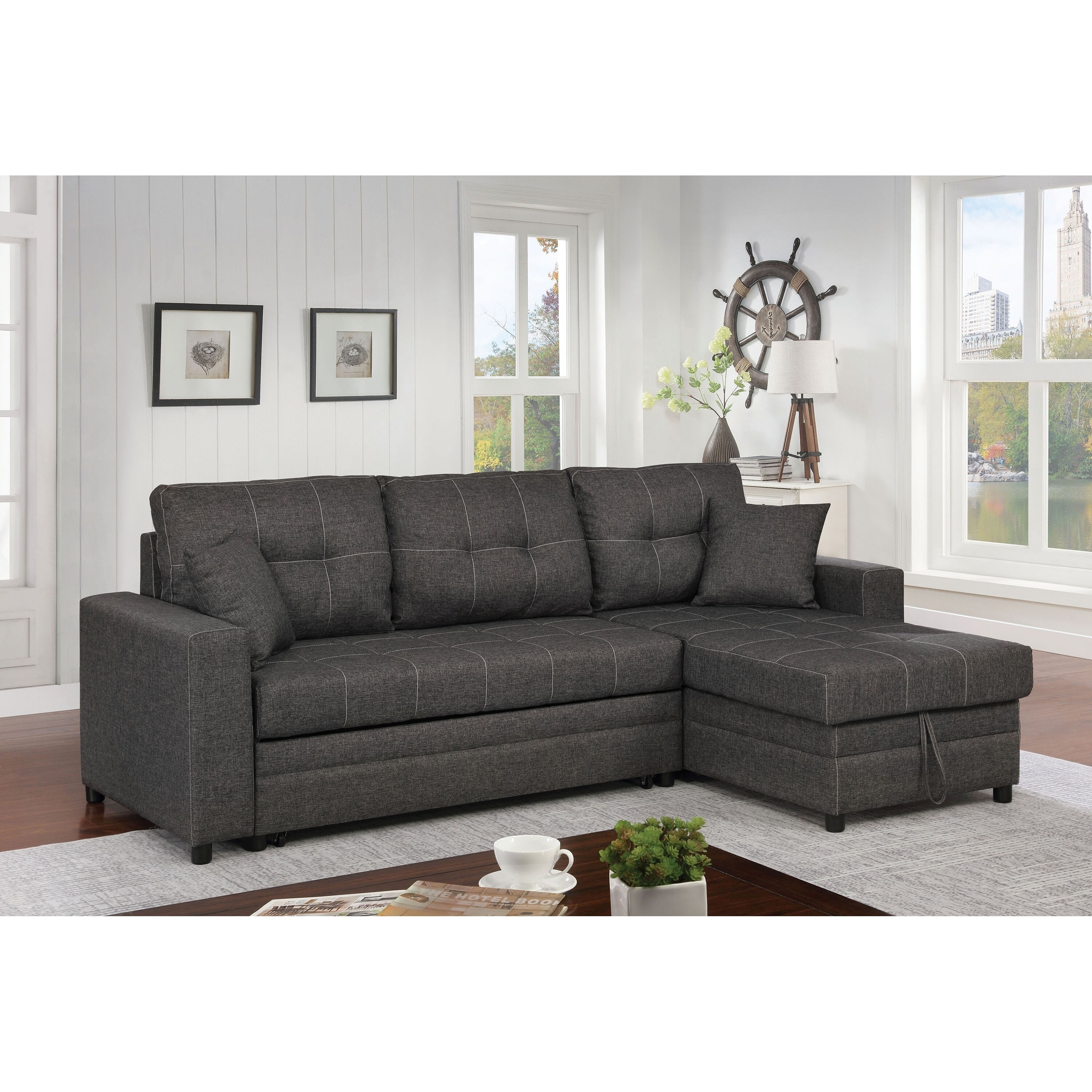 Furniture of America Pixi Contemporary Grey Fabric Sectional