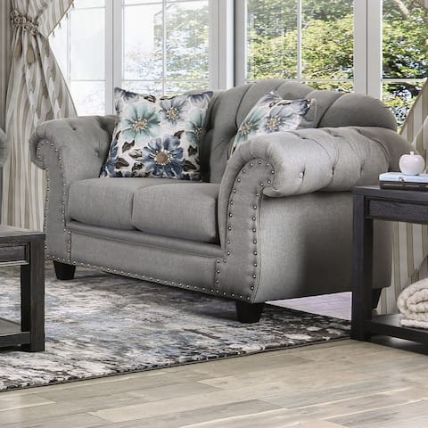 Furniture of America Jath Traditional Grey Fabric Nailhead Loveseat