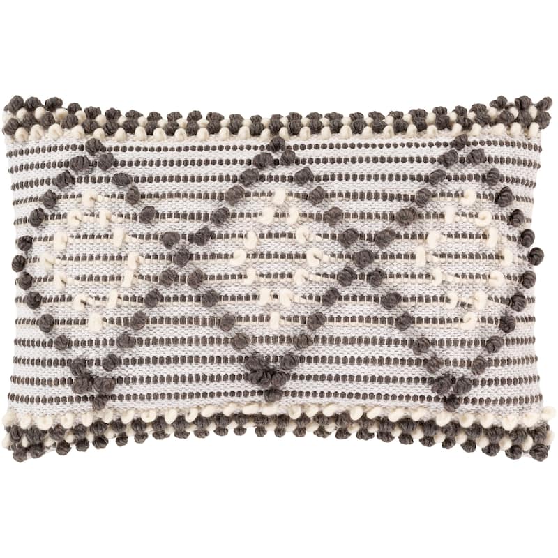 Audra Bohemian Textured 22x14-inch Lumbar Throw Pillow Cover - Grey
