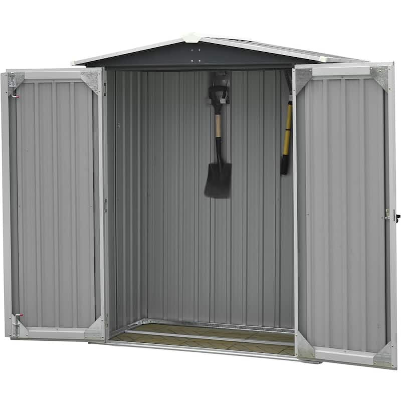 Hanover Galvanized Steel Patio Storage Shed, Dark Gray/White