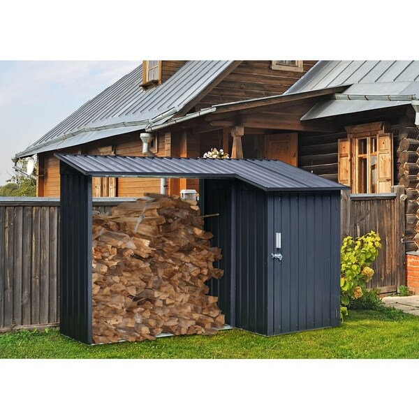 Metal firewood storage discount shed