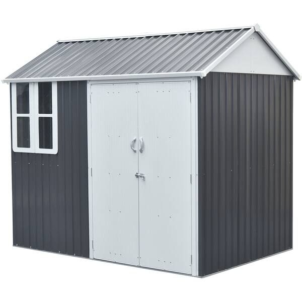 Shop Hanover 6 Ft X 8 Ft X 7 Ft Galvanized Steel Nordic Storage Shed With Window And Sliding Bolt Lock Dark Gray White Overstock 29126969