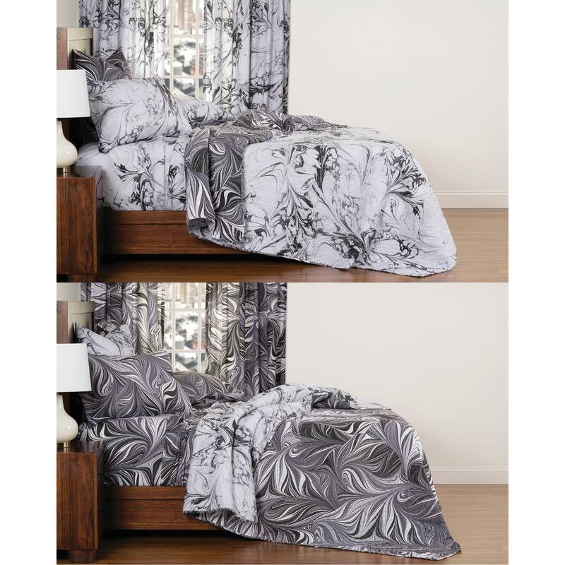 The Art of Marbling Carrara/ Black Ash Reversible Luxury Quilt
