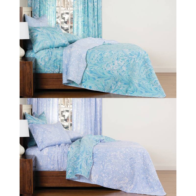 The Art of Marbling Triton/ Blue Ice Reversible Luxury Quilt