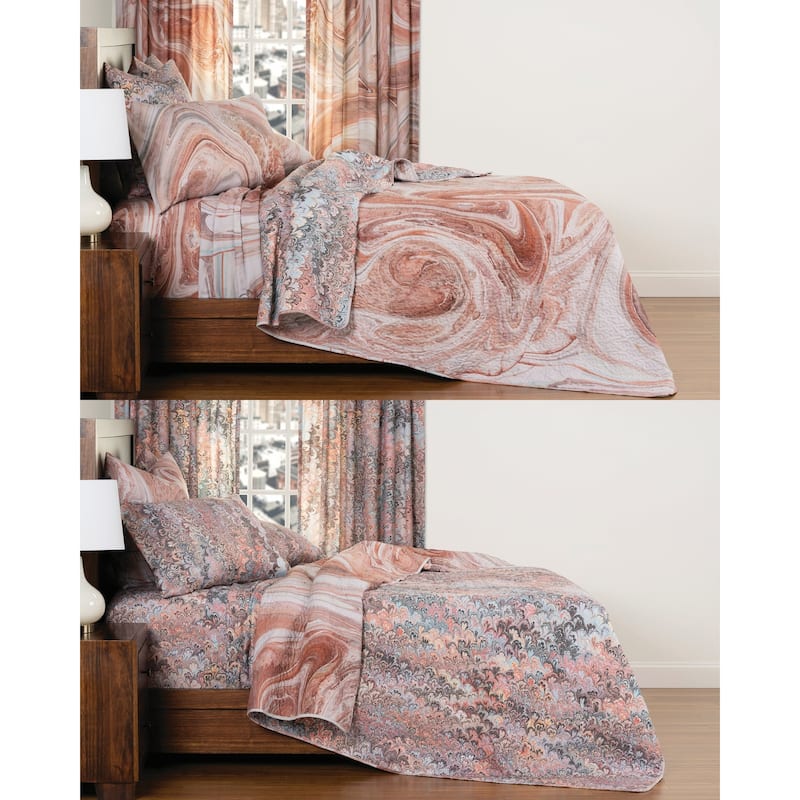 The Art of Marbling Bedrock/ Bouquet Reversible Luxury Quilt
