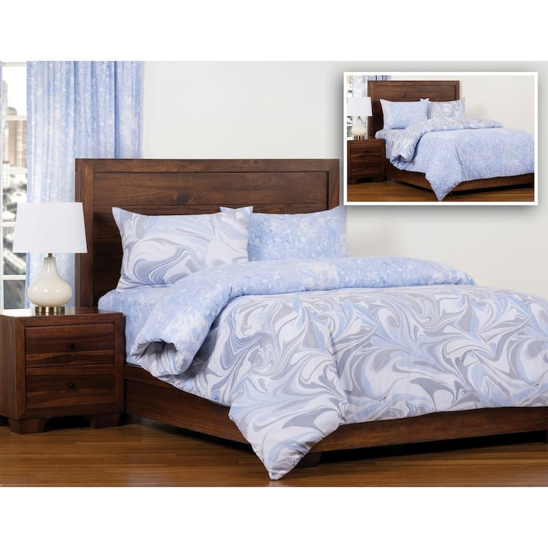 Porch & Den Lorna Blue Marbled Pattern Reversible Duvet Cover
