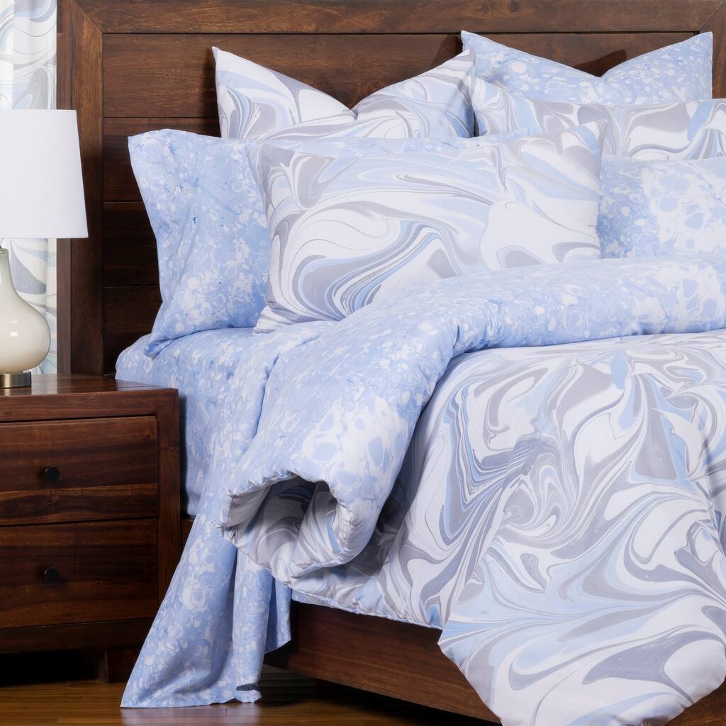 Porch & Den Lorna Blue Marbled Pattern Reversible Duvet Cover