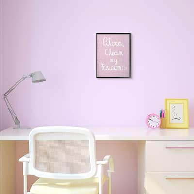 Stupell Alexa Clean My Room Pink Kids Funny Word Design Black Framed Wall Art, Design By Artist Daphne Polselli