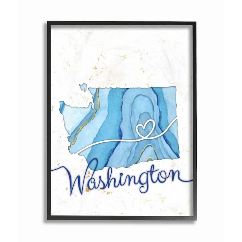 Stupell Washington Agate Blue US State Design Black Framed Wall Art ...