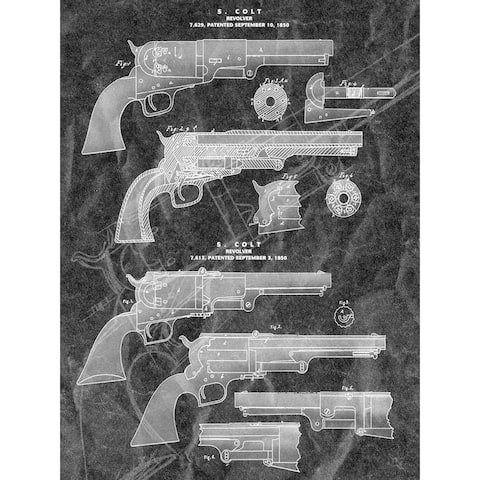 CANVAS Gun Revolver Blueprint in Black Vintage Advertisement
