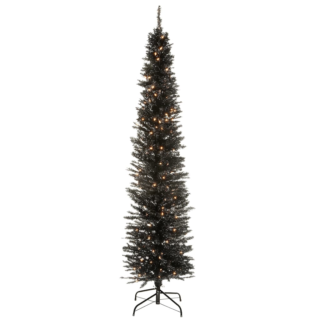 National Tree Company 6 ft. Black Tinsel Tree with Clear Lights