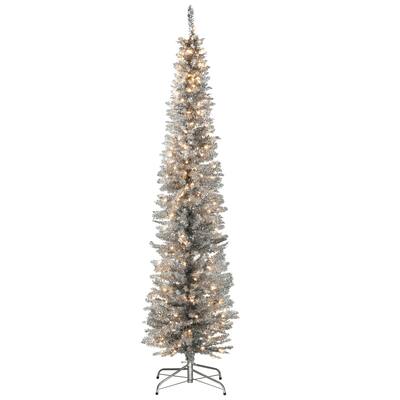 7-foot Slim Silver Tinsel Holiday Tree with Clear Lights