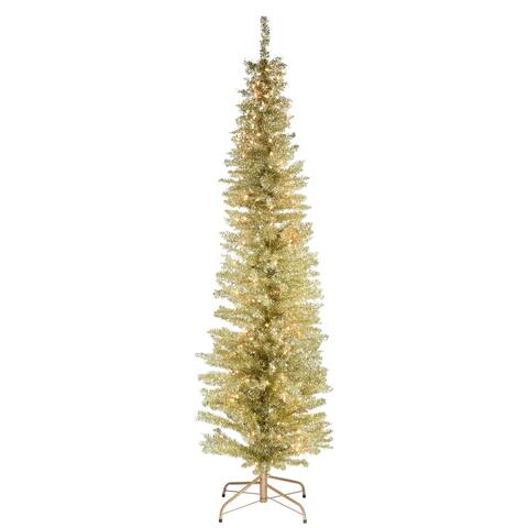 6 ft. Champagne Tinsel Tree with Clear Lights