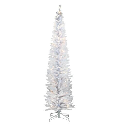 7 ft. White Iridescent Tinsel Tree with Clear Lights