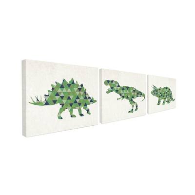 The Kids Room by Stupell Geometric Dinosaurs Green Blue Kids Design 3 Piece Canvas Wall Art,16 x 20, Proudly Made in USA