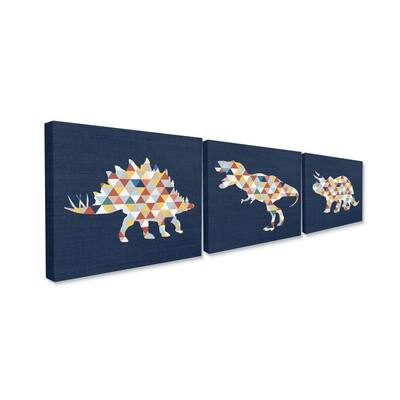 The Kids Room by Stupell Geometric Dinosaurs Blue Red Yellow Kids Design 3 Piece Canvas Wall Art,16 x 20, Proudly Made in USA