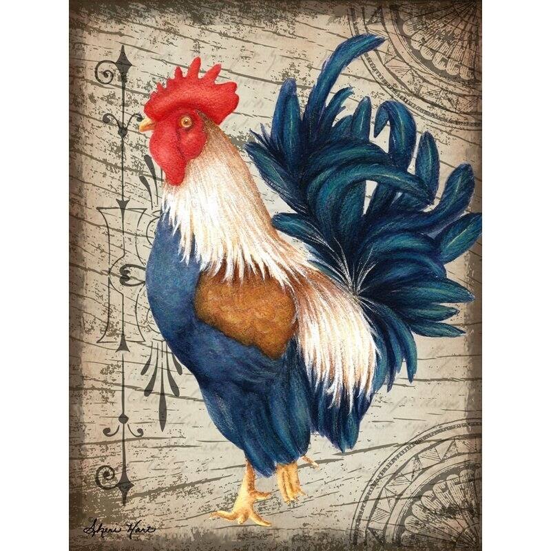 CANVAS Vintage Blue Rooster II by Sheri Hart Graphic Art Print - 24 x 18