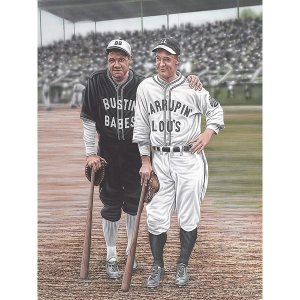 CANVAS Babe Ruth and Lou Gehrig Artwork by Darryl Vlasak Art Painting Reproduction - 16 x 12