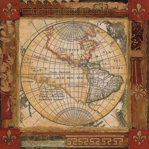 CANVAS Corners of Earth Map II Vintage Graphic Art - 20 x 20
