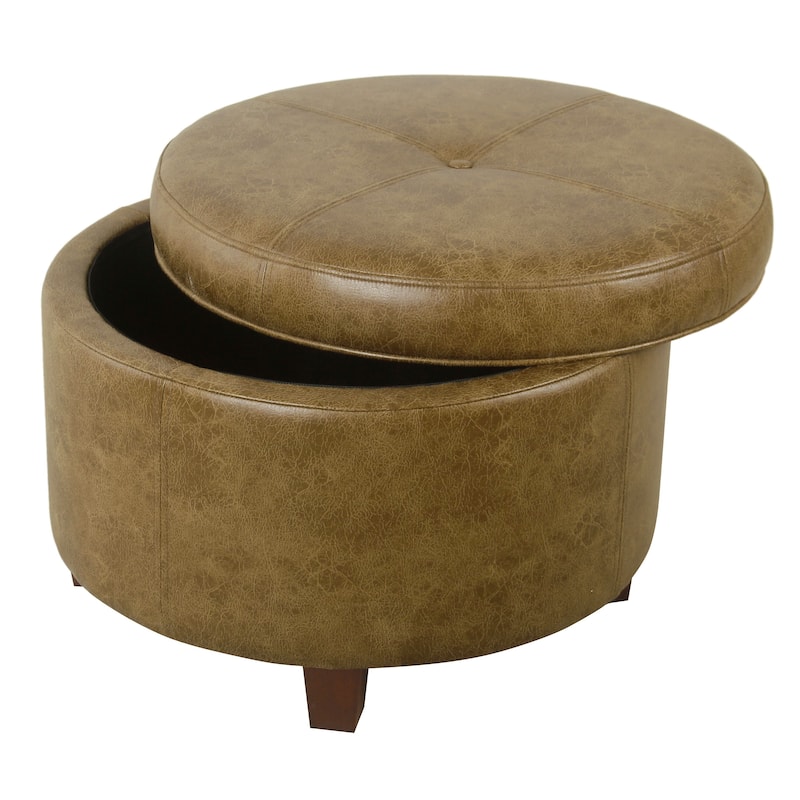 HomePop Leatherette Storage Ottoman - Distressed Brown Faux Leather