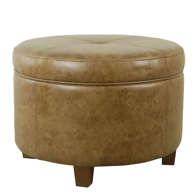 HomePop Leatherette Storage Ottoman - Distressed Brown Faux Leather - Brown