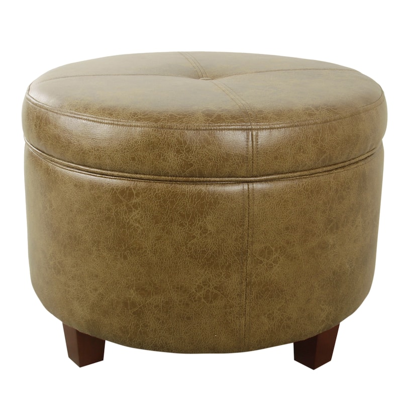 HomePop Leatherette Storage Ottoman - Distressed Brown Faux Leather