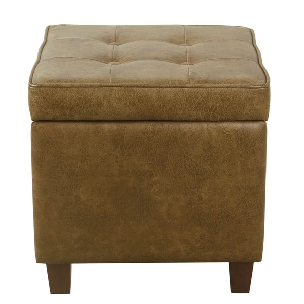 Homepop Square Tufted Storage Ottoman Distressed Brown Faux Homepop Square Tufted Storage Ottoman