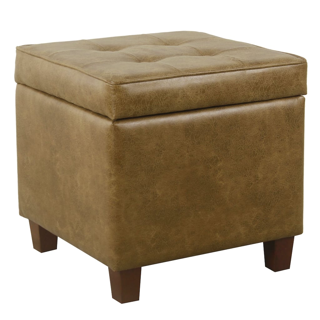 HomePop Square Tufted Storage Ottoman - Distressed Brown Faux Leather