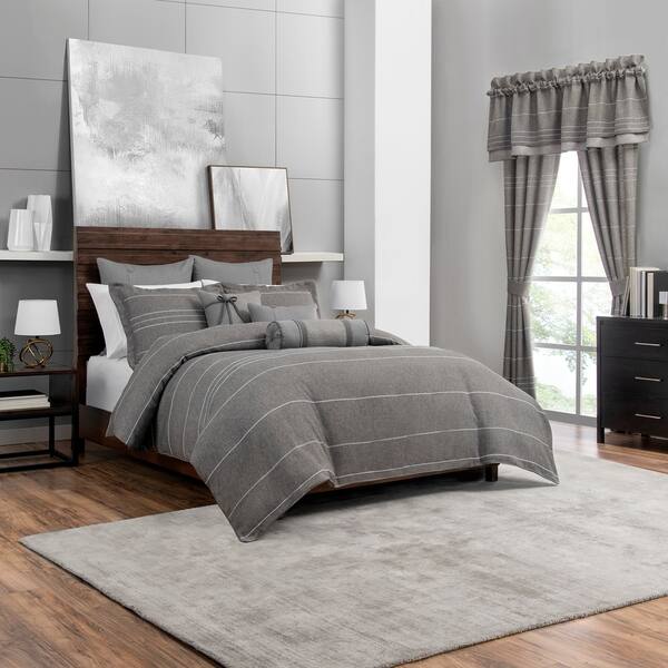 Shop Porch Den Molini Grey Woven Pinstripe 3 Piece Comforter Set