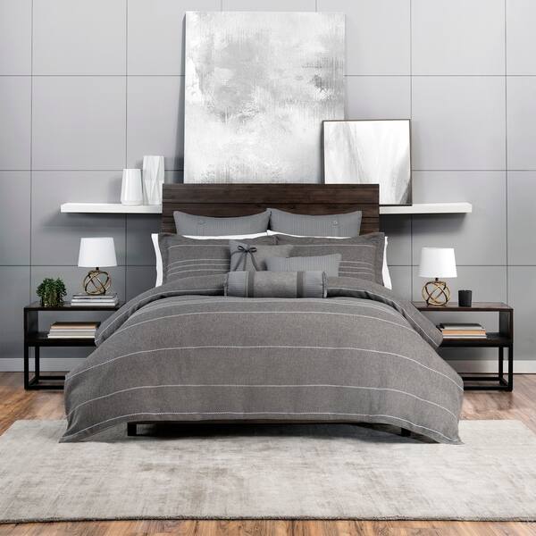 Shop Porch Den Molini Grey Woven Pinstripe 3 Piece Comforter Set