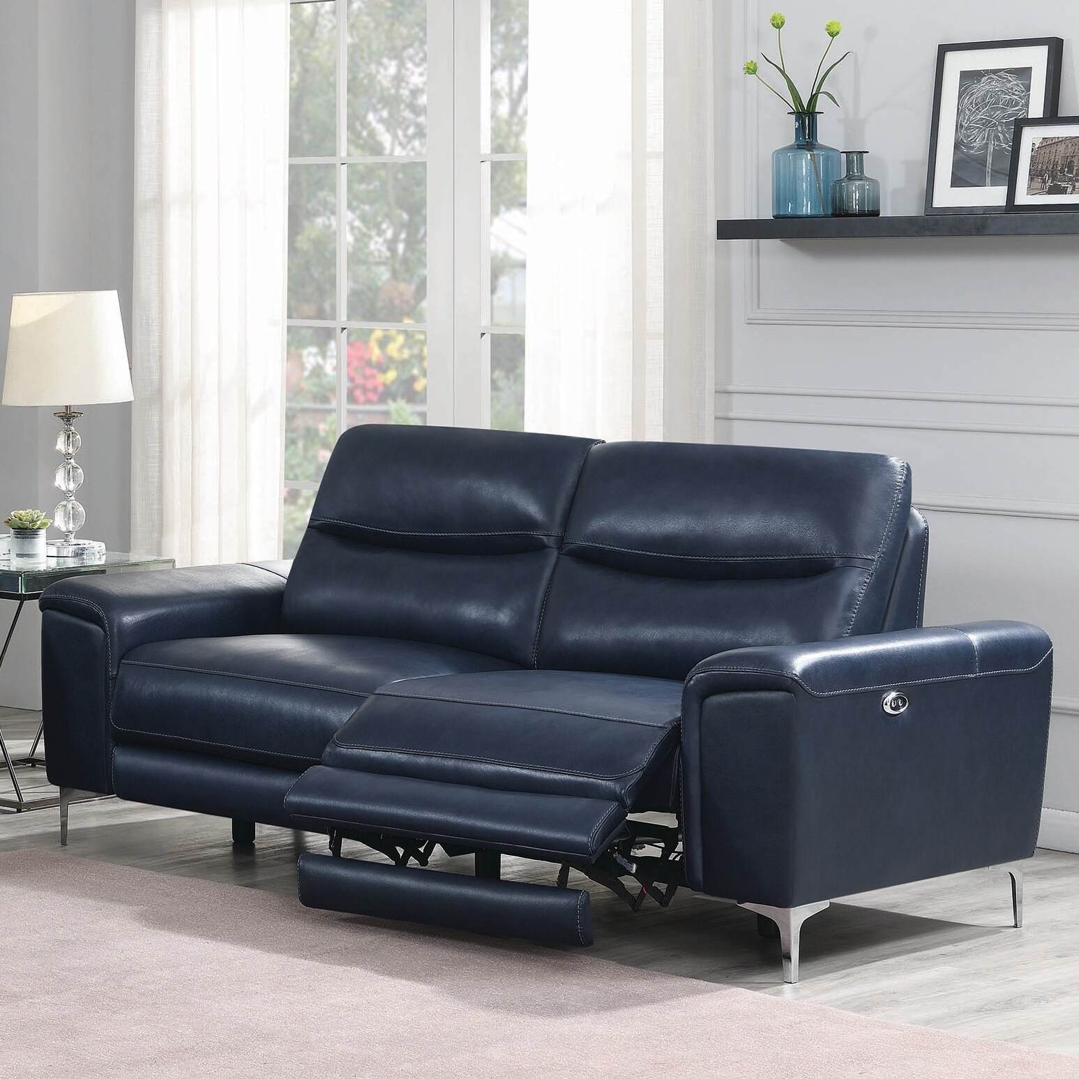 Shop Jennell Ink Blue Upholstered Cushion Back Power Sofa Free